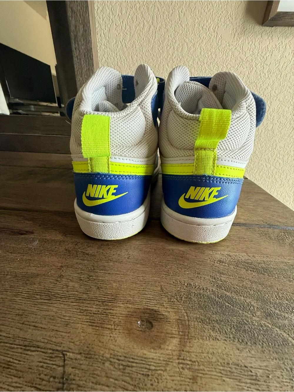 Nike White, Royal Blue & Neon Green Mid-Top Sneakers